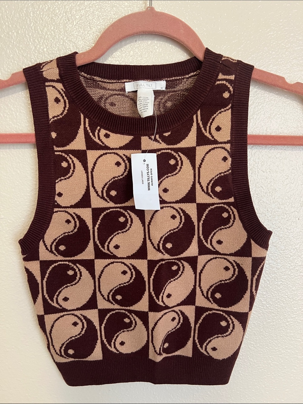 Full Tilt Brown & Tan Yin Yang Knit Tank